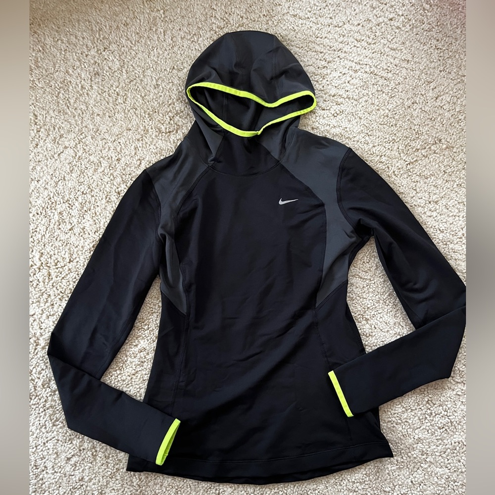 New Nike shirt pullover hood layer Dri fit running long sleeve reflective small